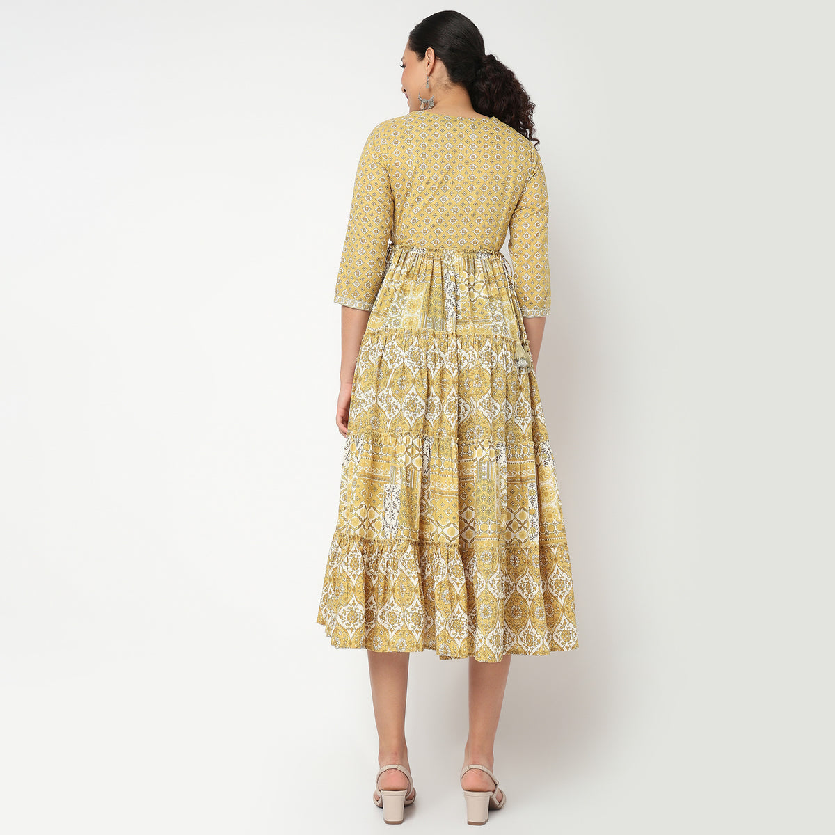 Printed V Neck Tired Kurta