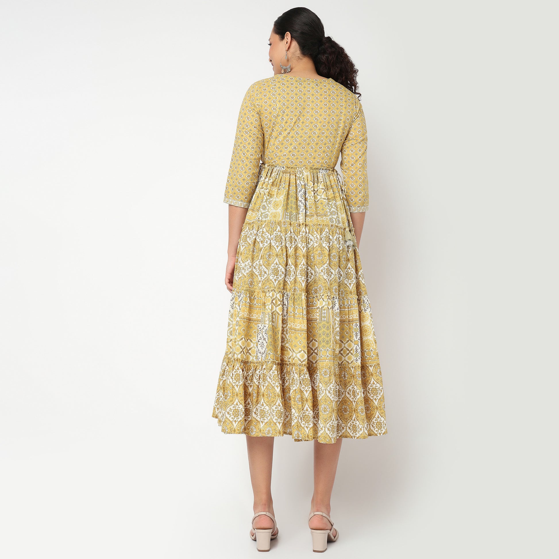 Printed V Neck Tired Kurta