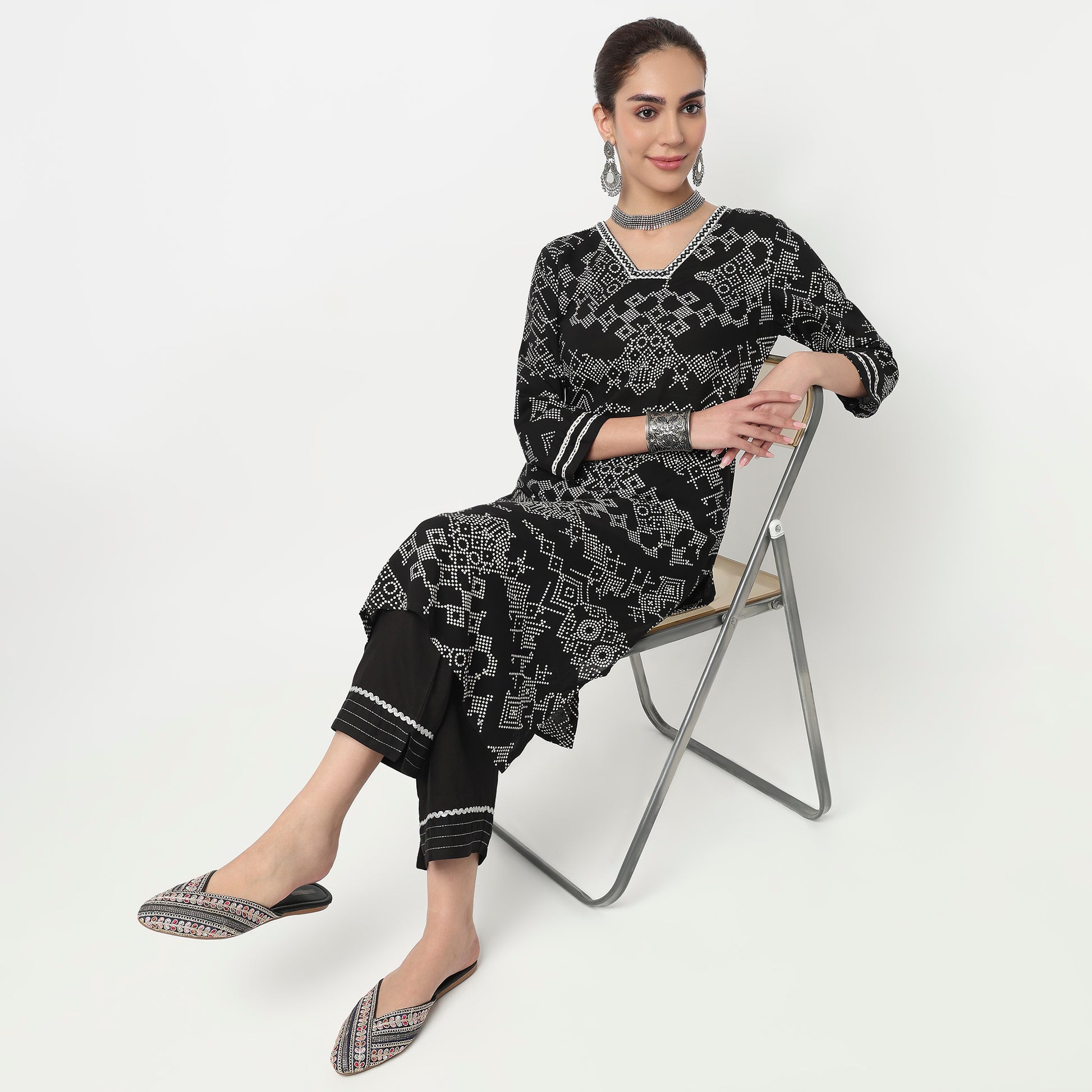 V Neck Printed Kurta