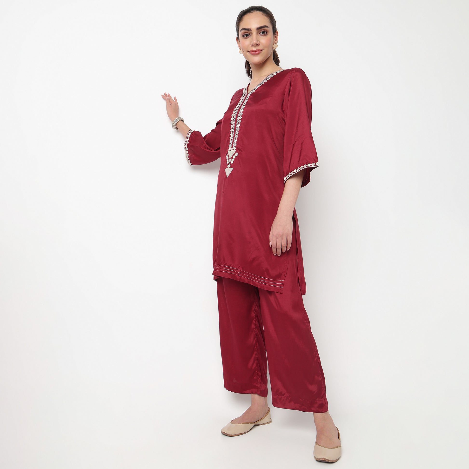V-Neck Embellished Straight Kurta