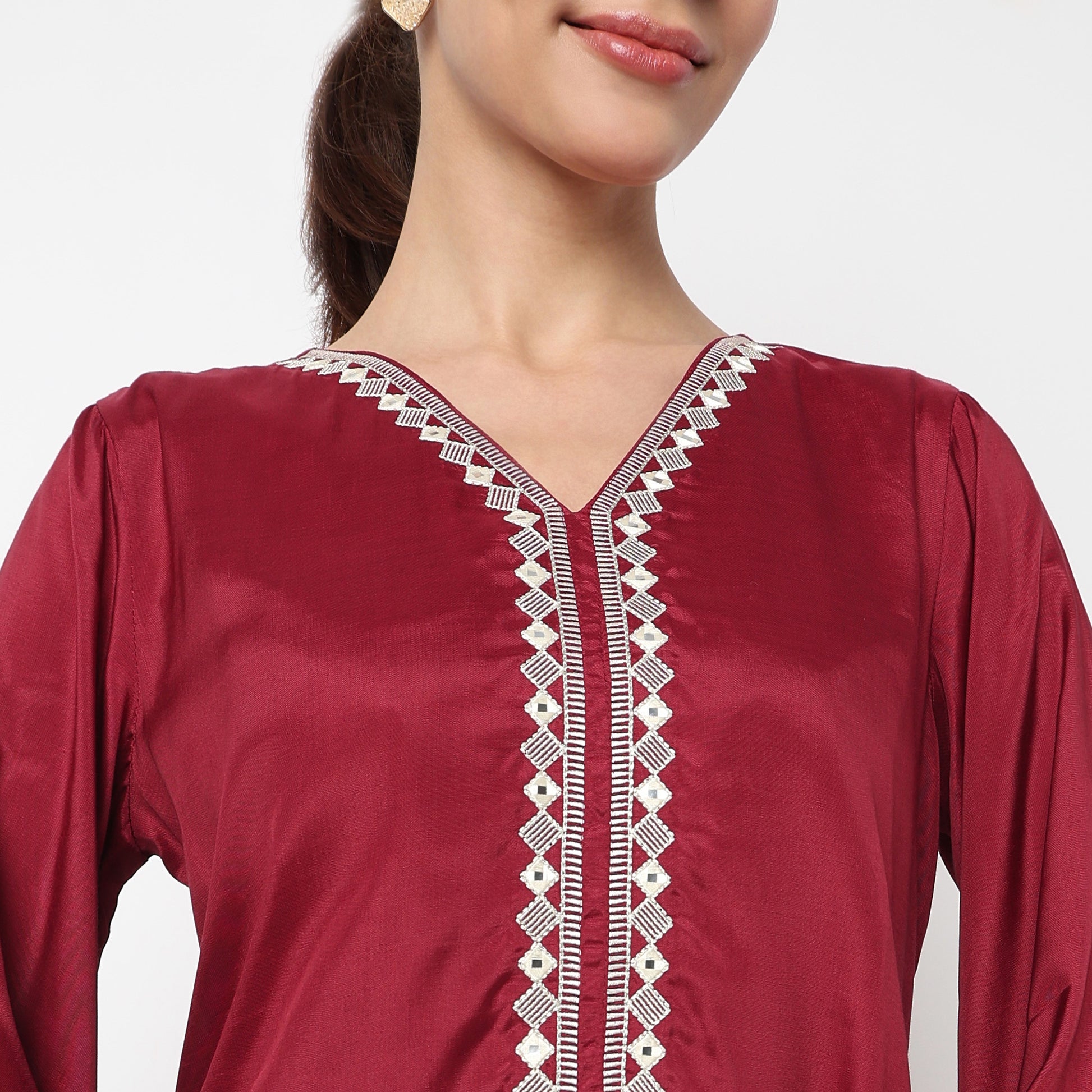 V-Neck Embellished Straight Kurta