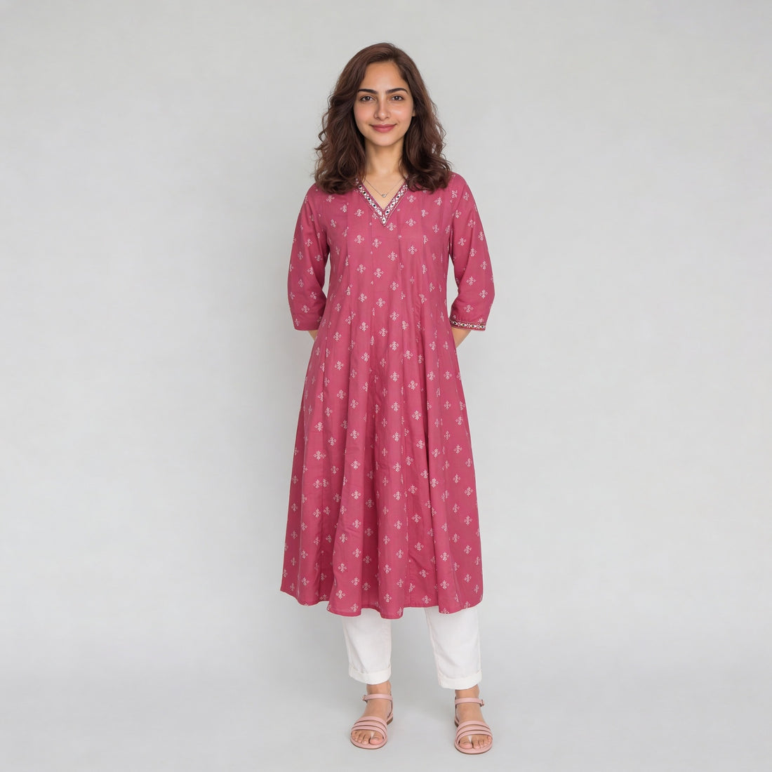 Cotton Printed Three-Fourth Sleeve Kurta