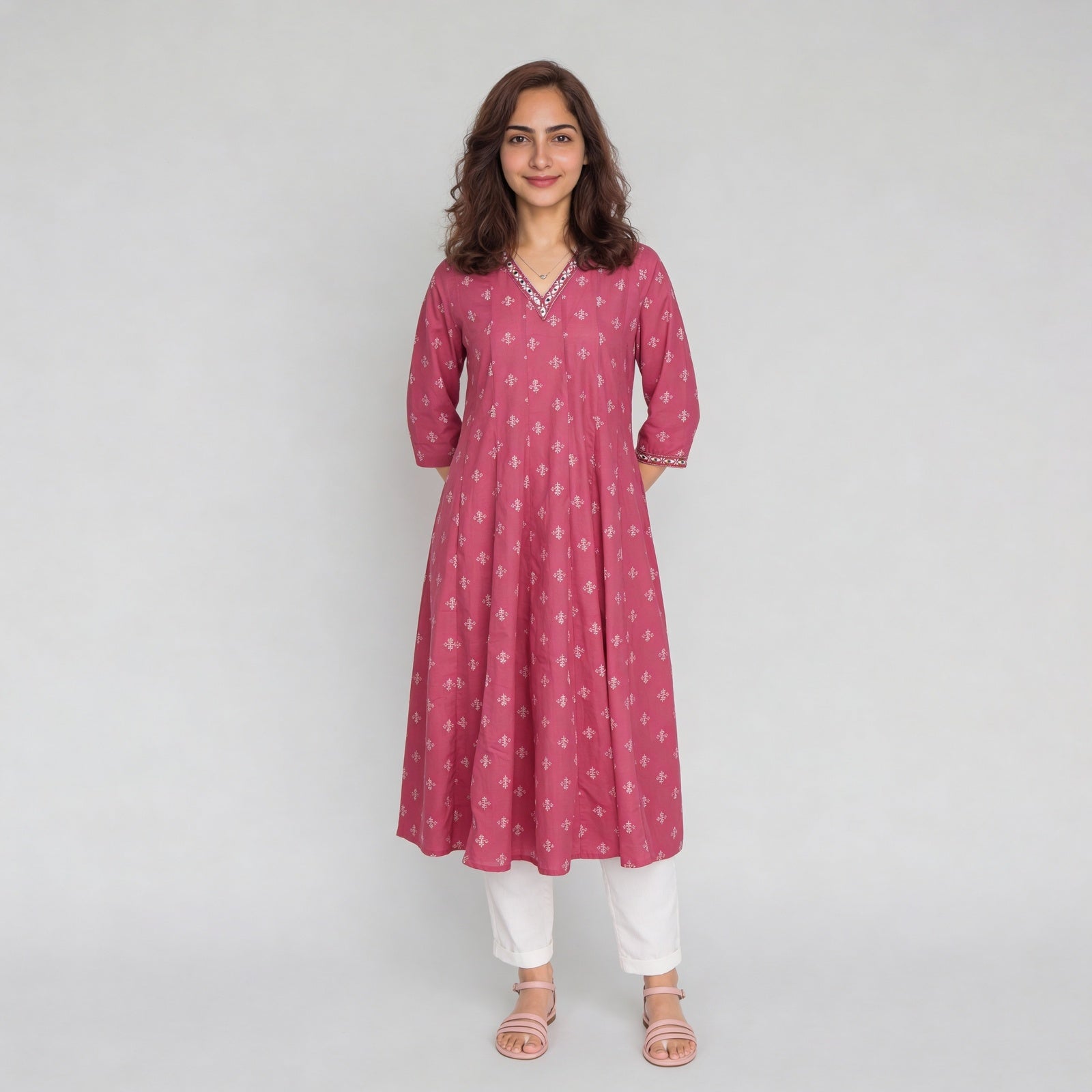 Cotton Printed Three-Fourth Sleeve Kurta