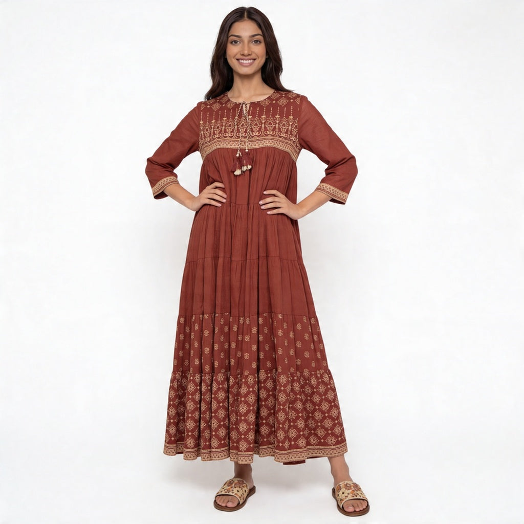 Cotton Embroidered Tiered Kurta