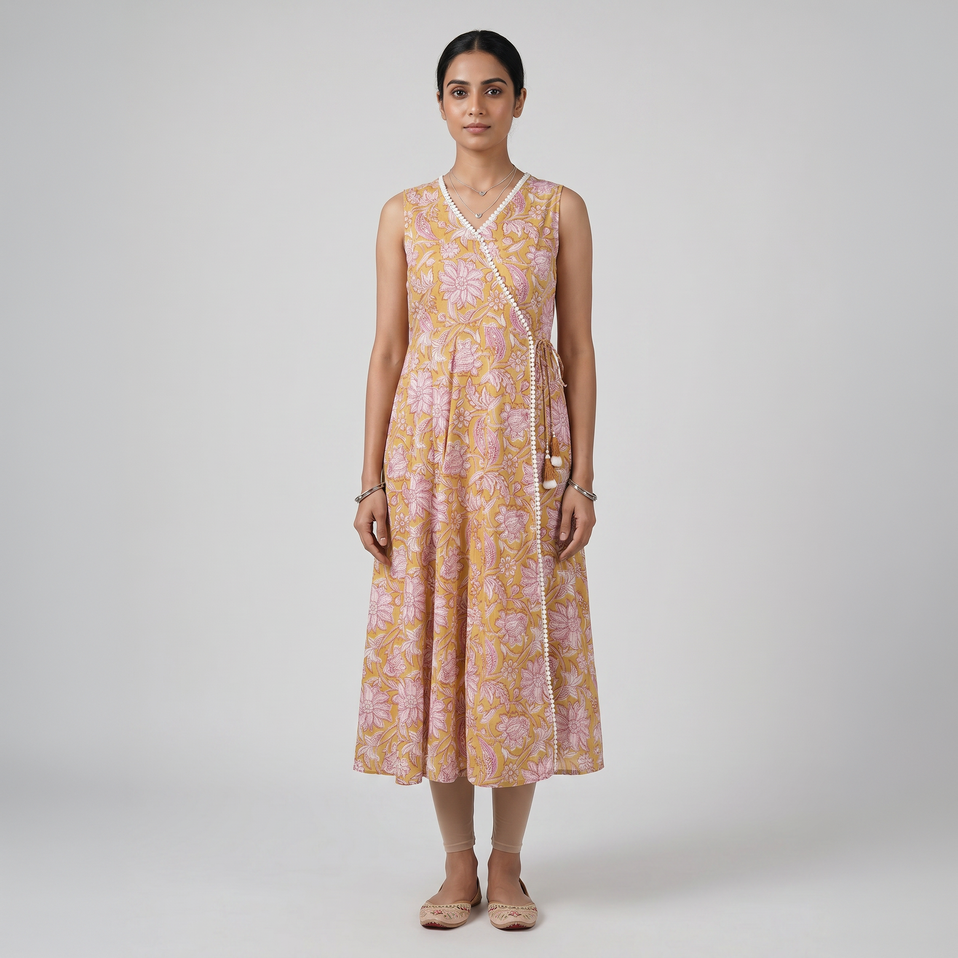 Cotton Printed V-Neck Kurta