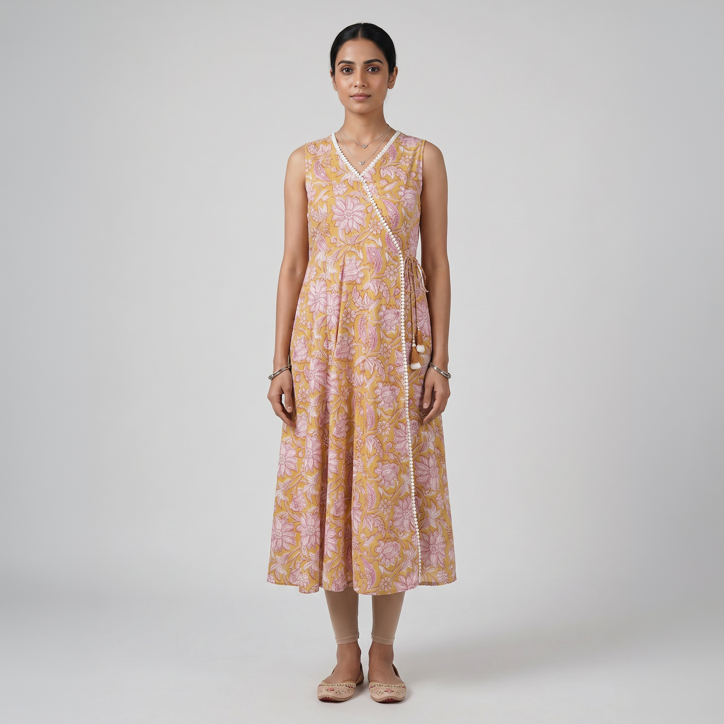 Cotton Printed V-Neck Kurta