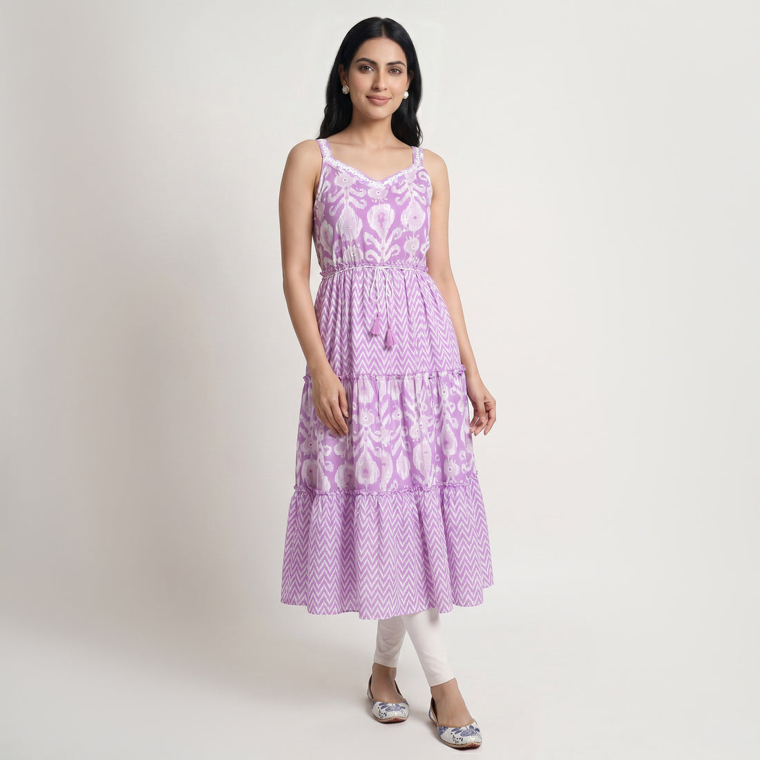 Cotton Printed V-Neck Kurta