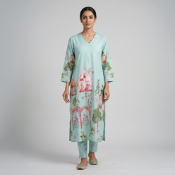 Cotton Printed V-Neck Kurta