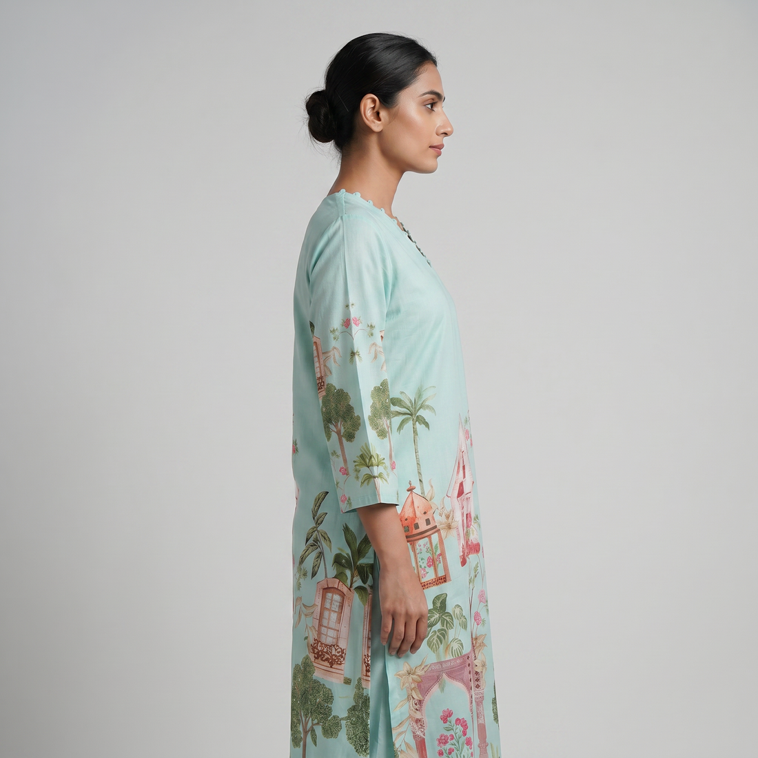 Cotton Printed V-Neck Kurta