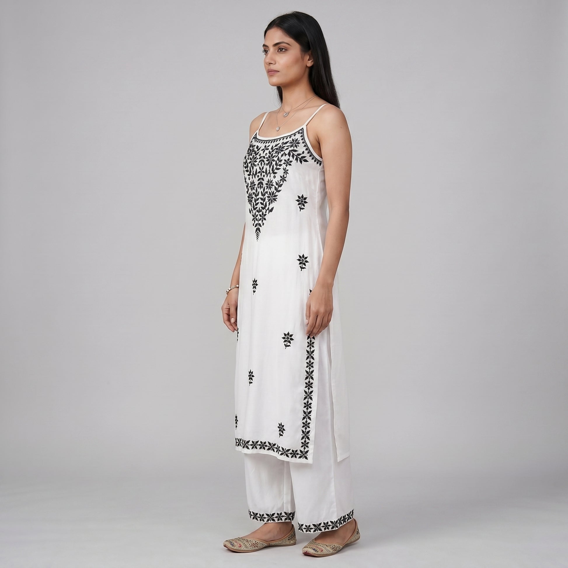 Embroidered Boat Neck Straight Kurta