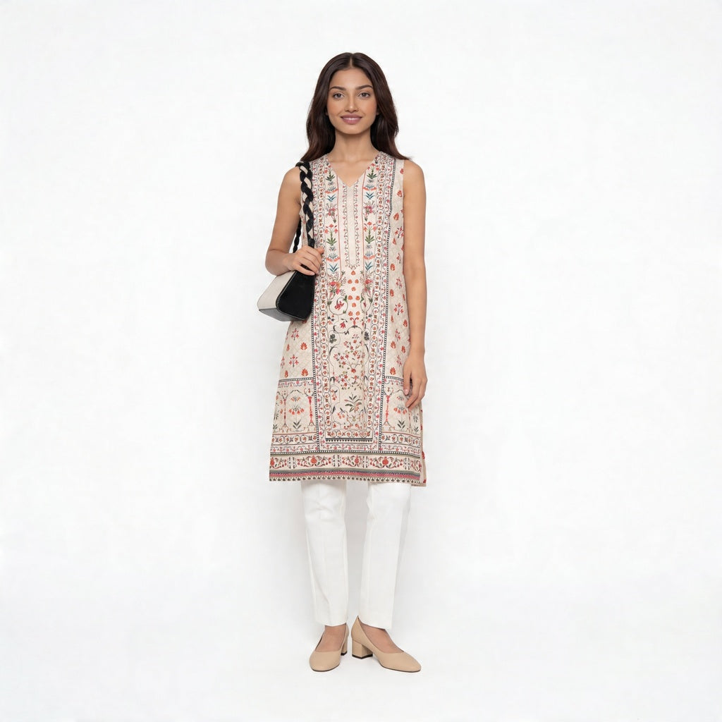 V-Neck Embroidered Kurta