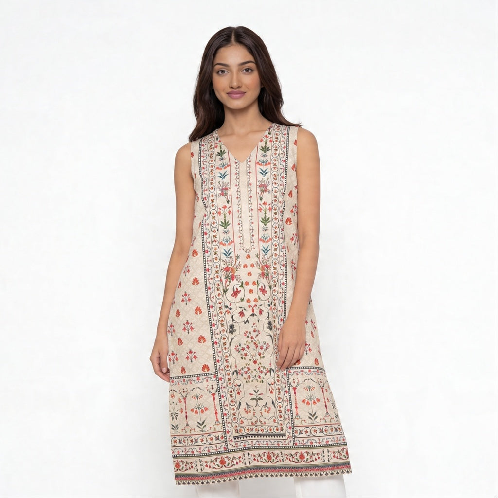V-Neck Embroidered Kurta