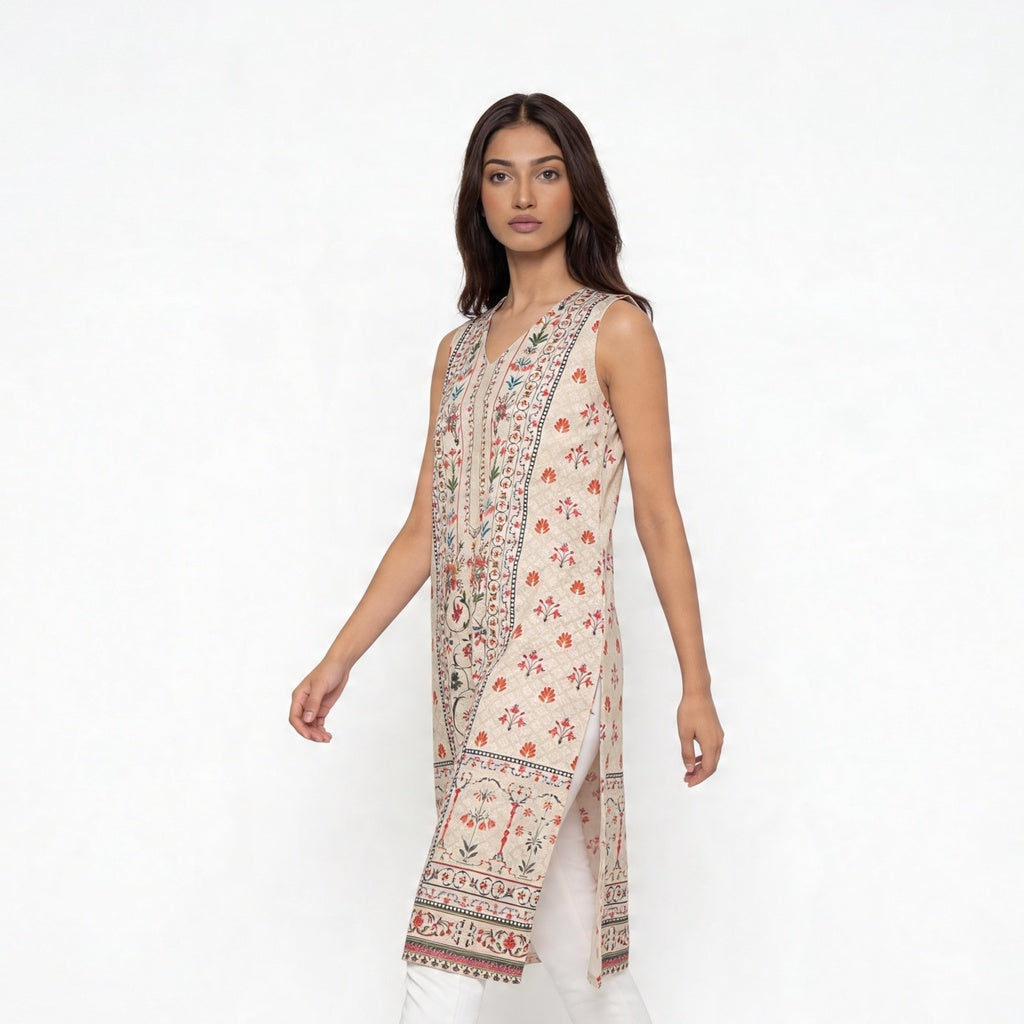 V-Neck Embroidered Kurta
