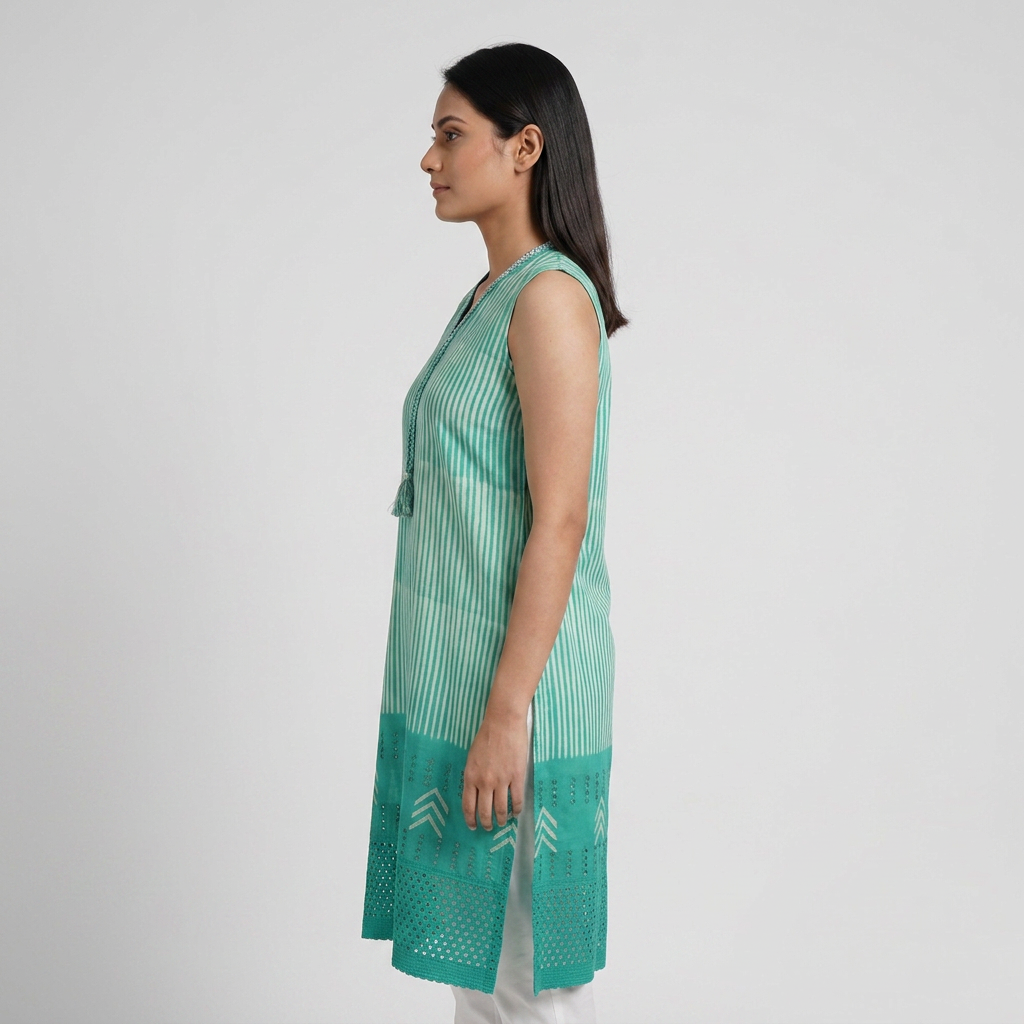 Cotton Striped V-Neck Straight Kurta