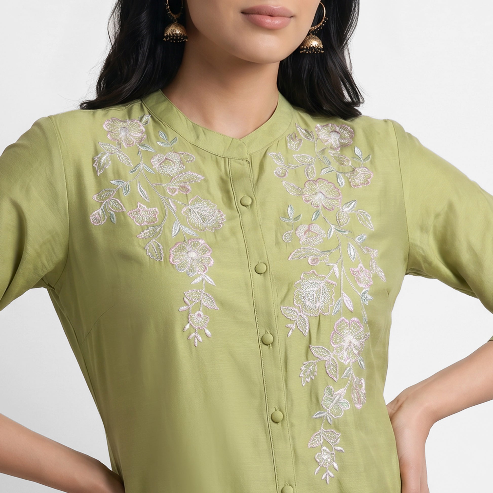Embroidered Band Neck Kurta