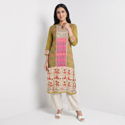 Printed Band Collar Straight Kurta