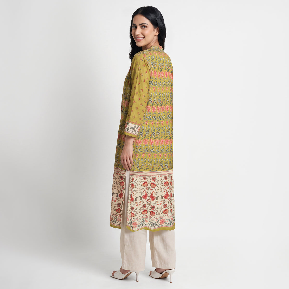 Printed Band Collar Straight Kurta
