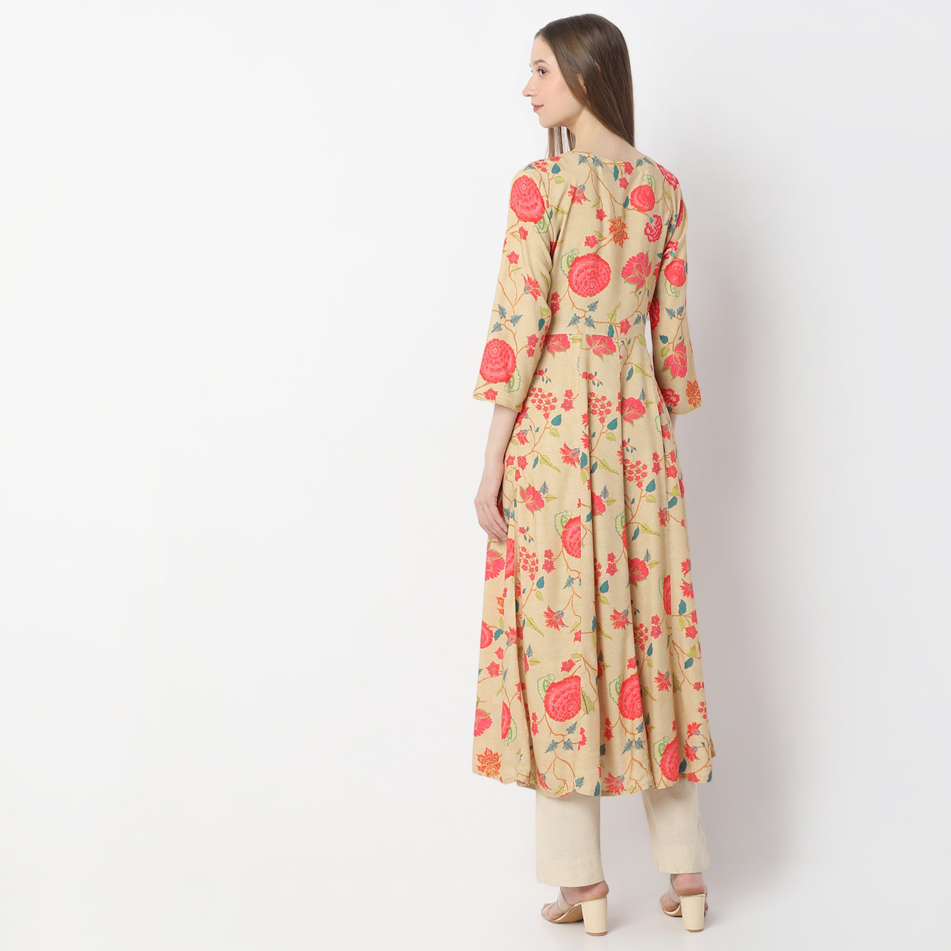 All Over Floral Print Blossoming Reflections Gathered Kurta with Mock Jacket Style