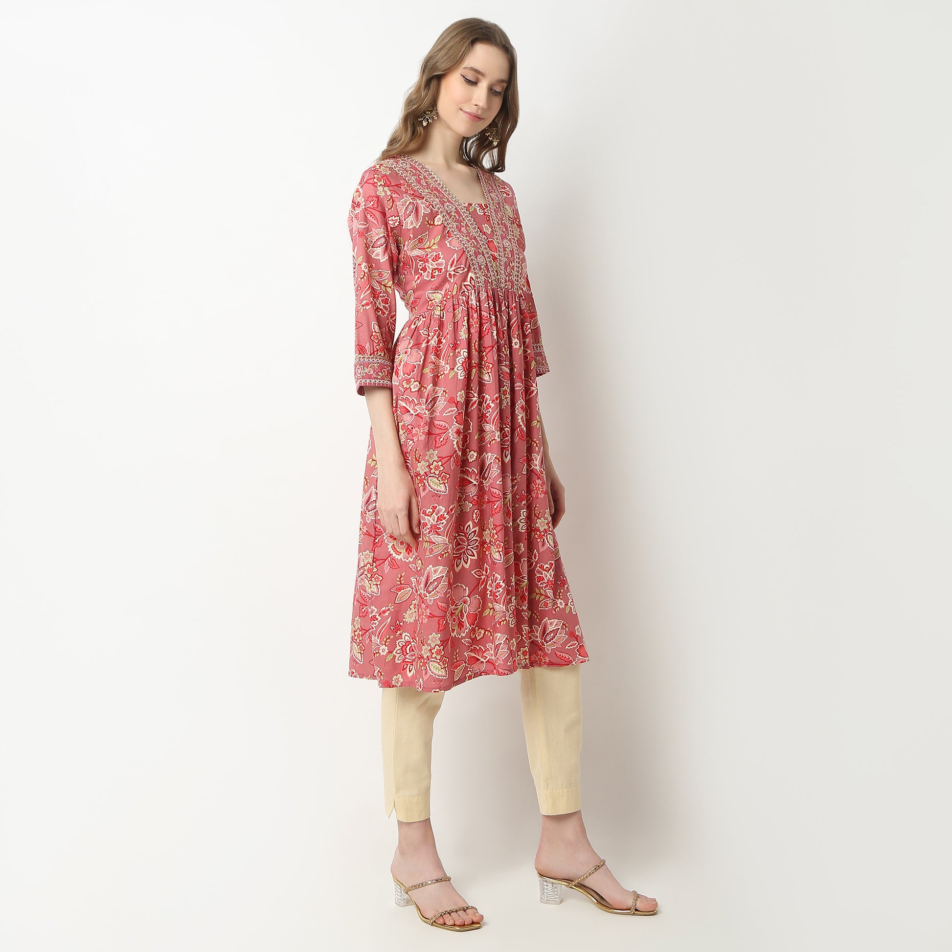 Flare Fit Printed V-Neck Kurta