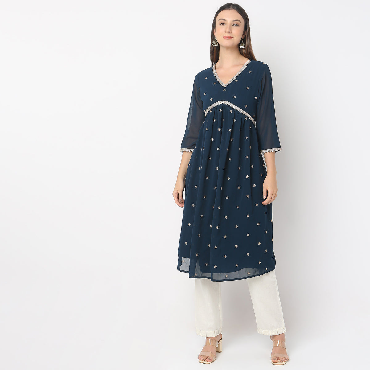 Flare Fit Embellished Kurta