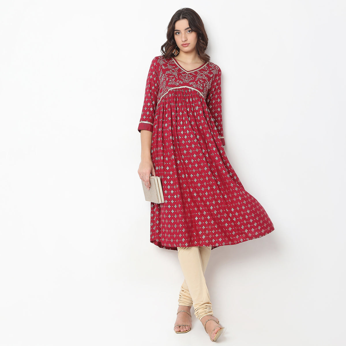 Flare Fit Embroidered A-Line Kurta