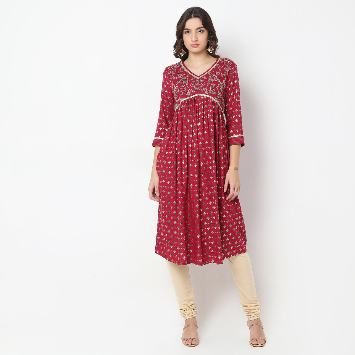 Flare Fit Embroidered A-Line Kurta