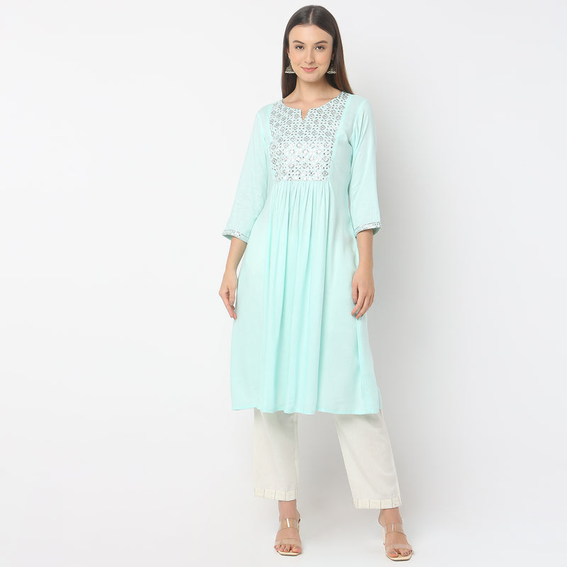 Flare Fit Embroidered Kurta