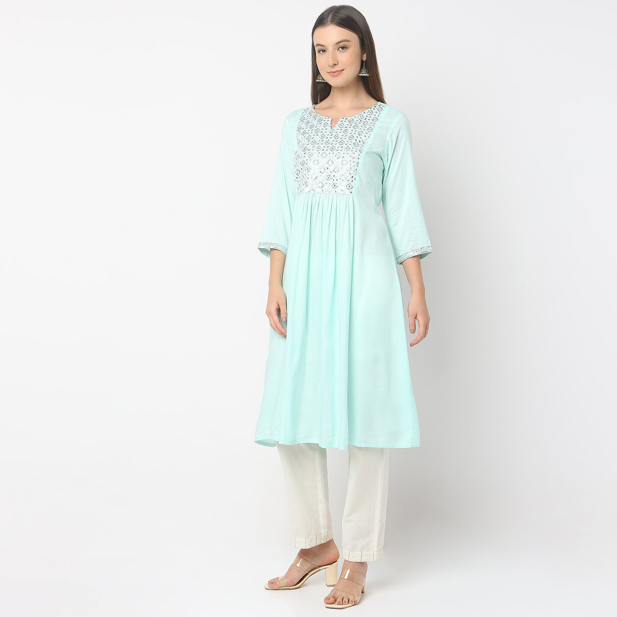 Flare Fit Embroidered Kurta