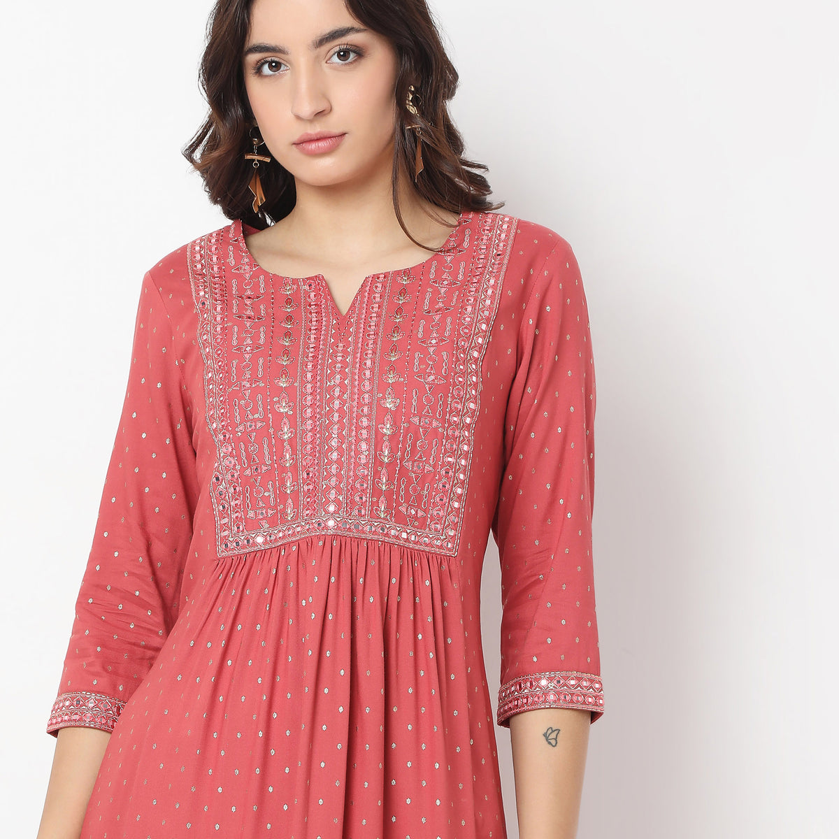 Flare Fit Embroidered Kurta