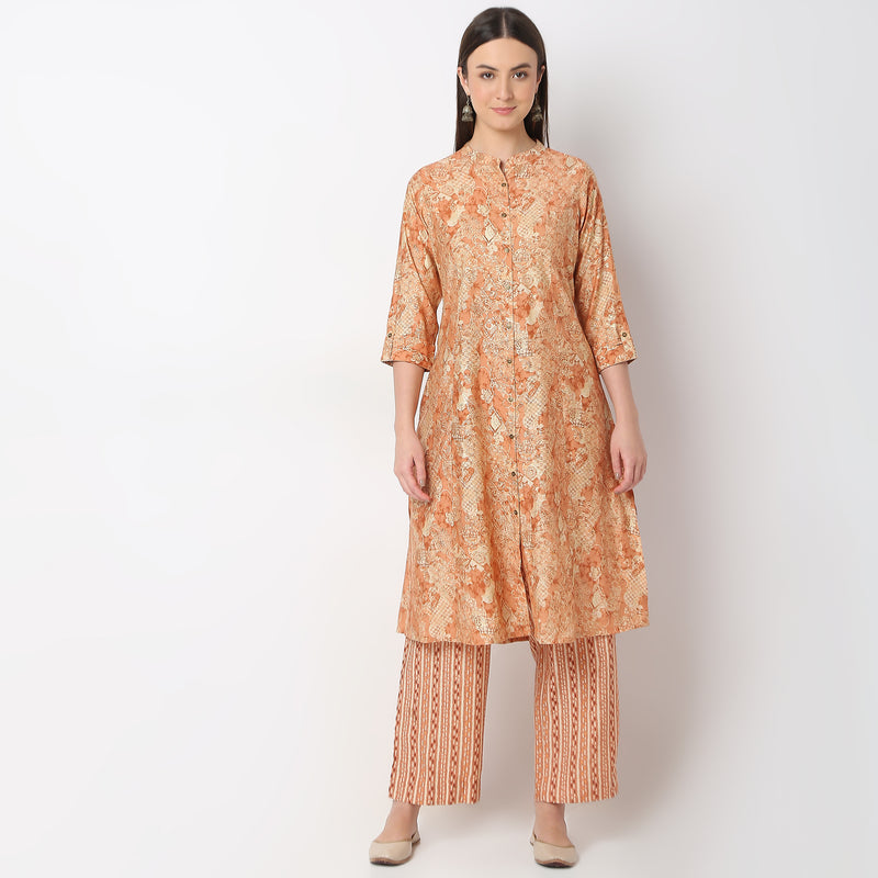 Flare Fit Printed Kurta with Pant Set