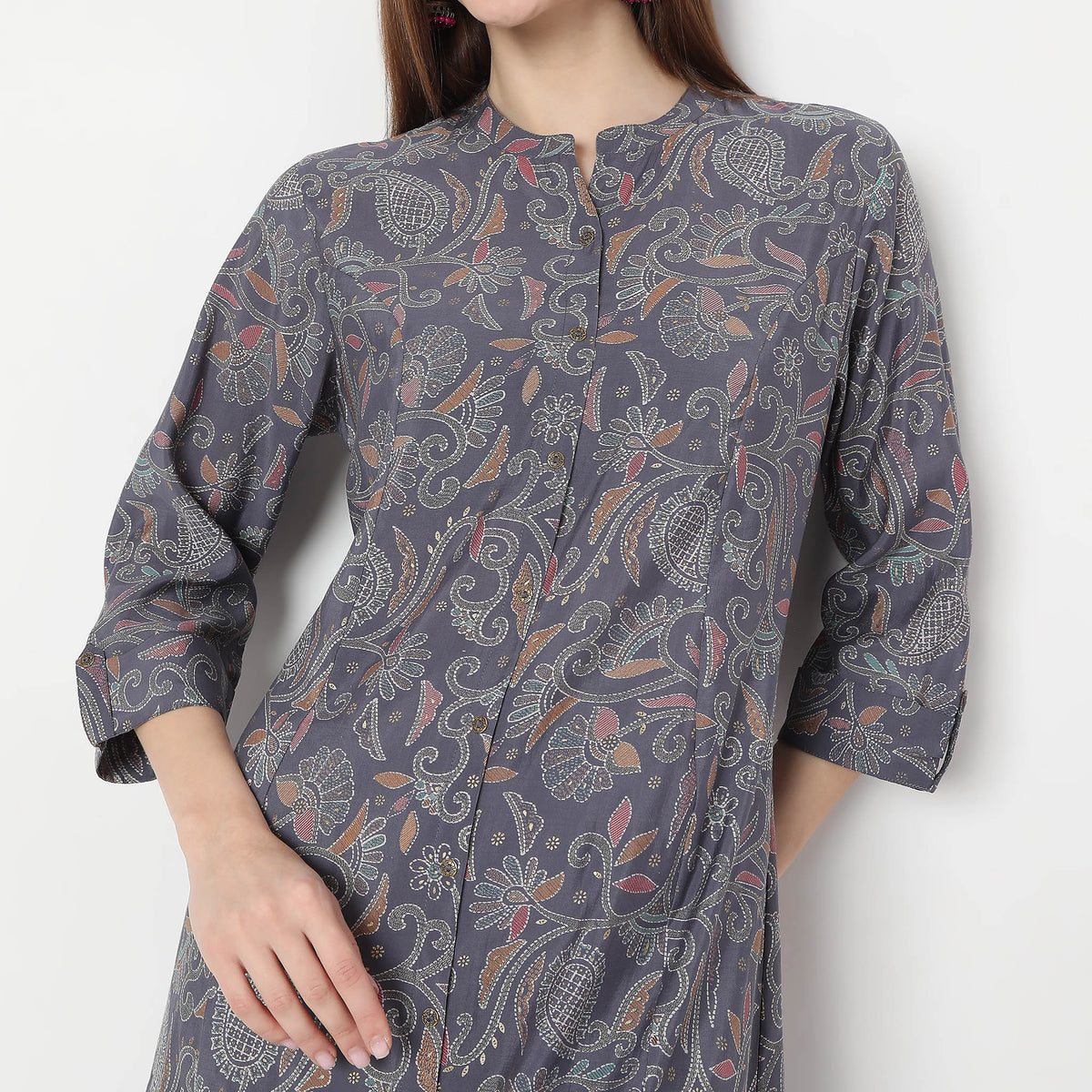 Floral Print Calf Length A-Line Kurta with Pant Set