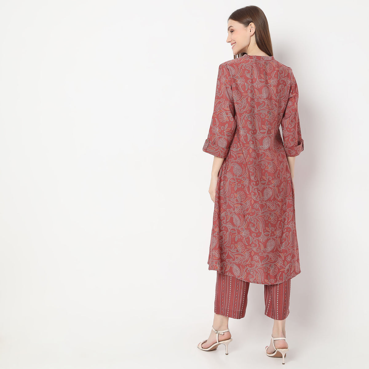 Floral Print Calf Length A-Line Kurta with Pant Set