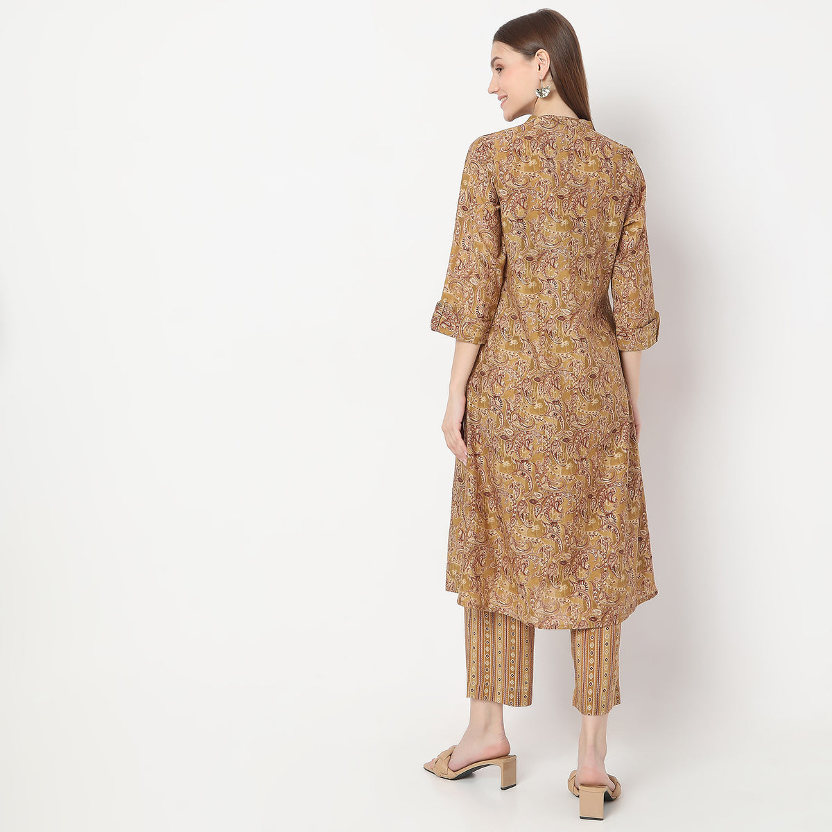 Floral Print Calf Length A-Line Kurta with Pant Set