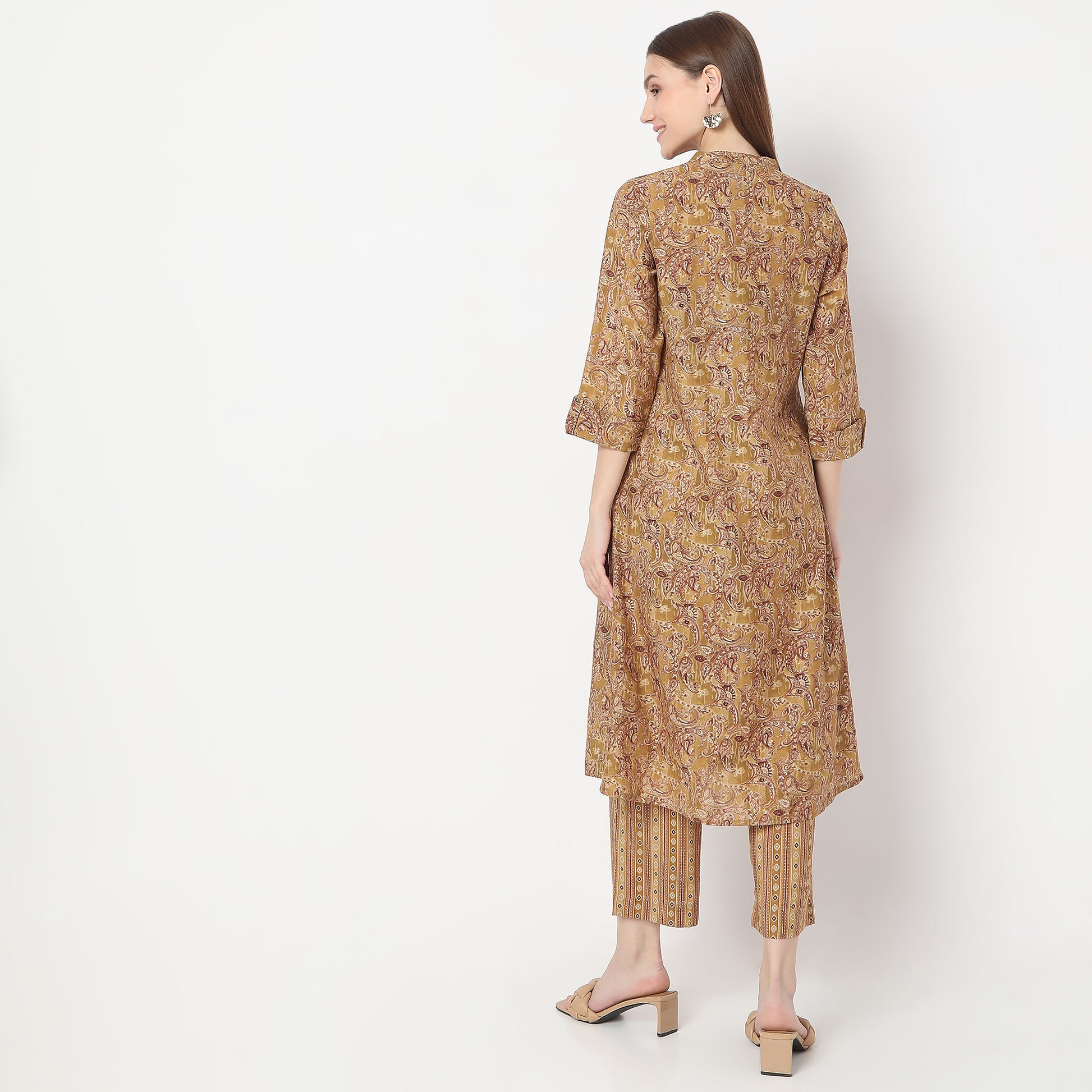 Floral Print Calf Length A-Line Kurta with Pant Set