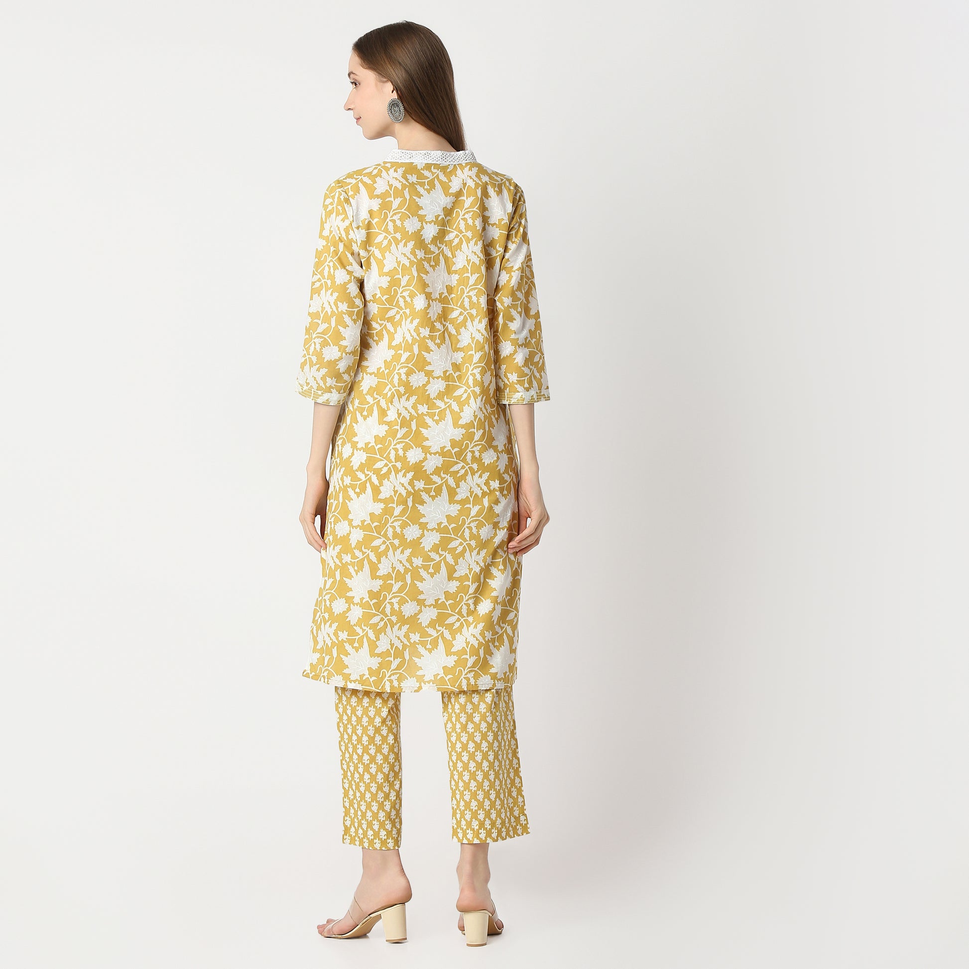 Regular Fit Printed V Neck Kurta with Pant Set