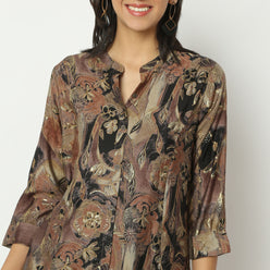 Regular Fit Printed Band Collar Kurta with Pant Set