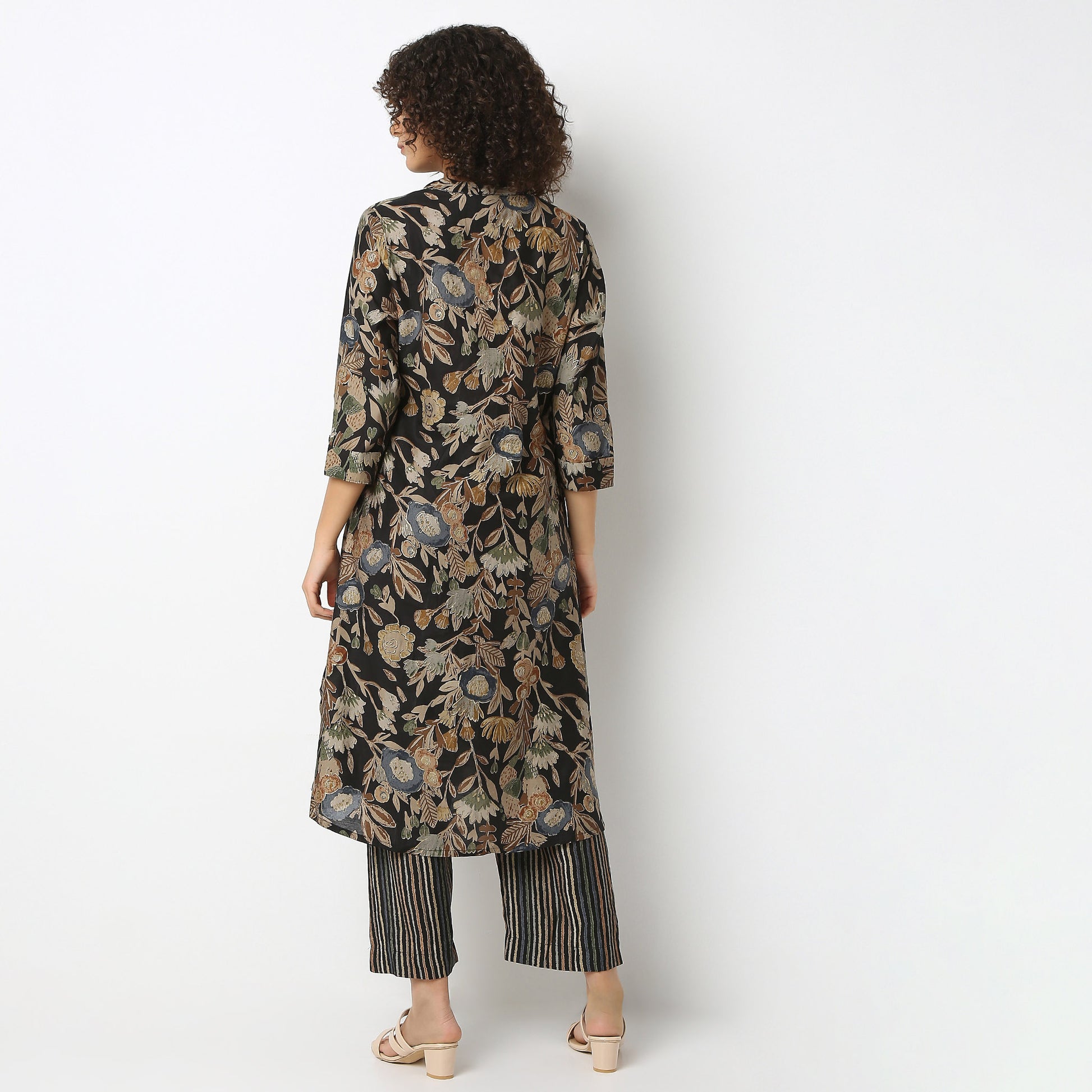 Flare Fit Printed Band Collar Kurta with Pant Set