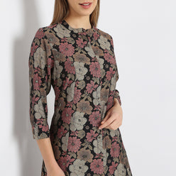 Flare Fit Printed Essential Band Collar Kurta with Pant Set