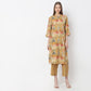 A-Line Printed Band Collar Kurta with Pant Set