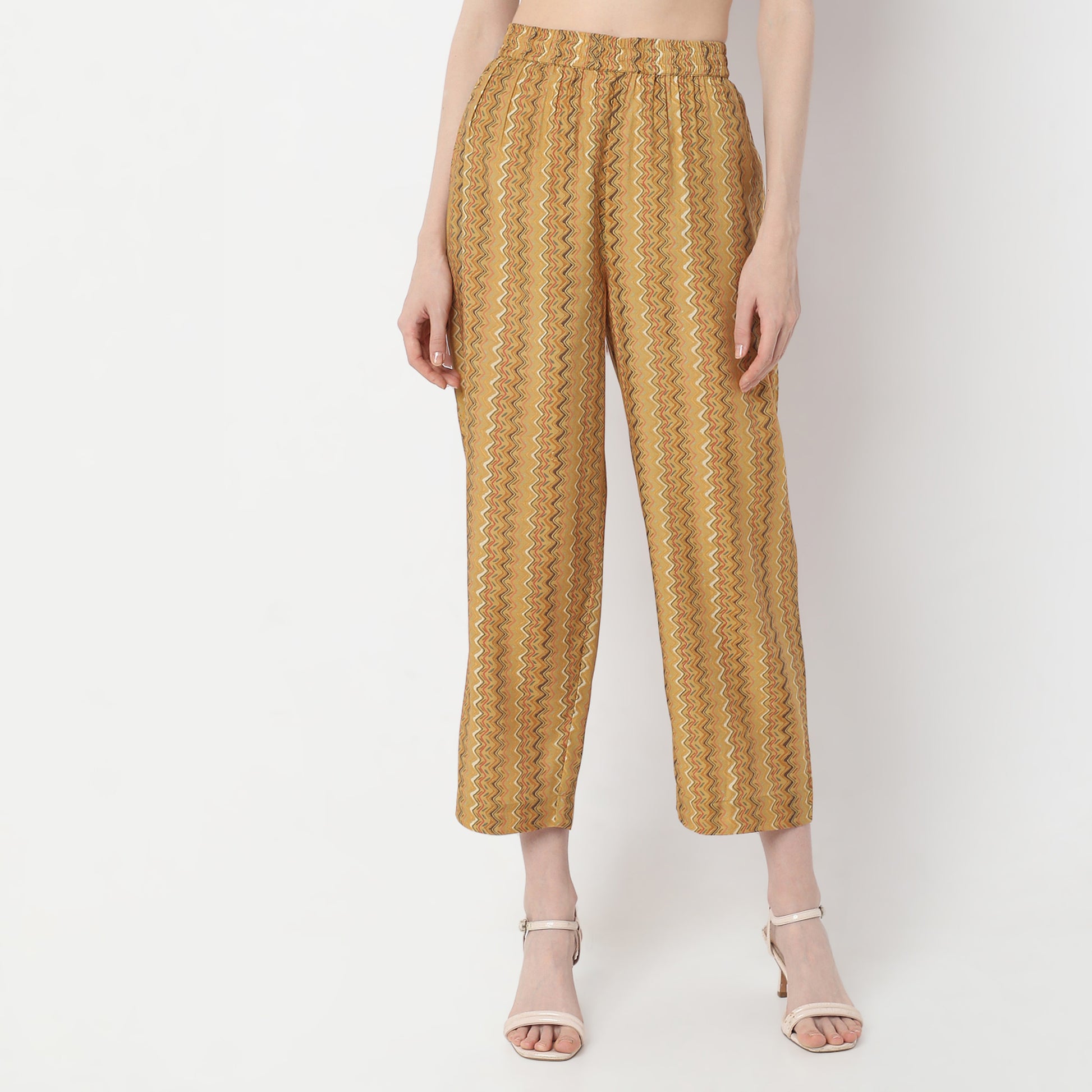 A-Line Printed Band Collar Kurta with Pant Set