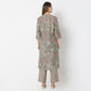 Printed Straight Band Collar A-Line Kurta with Pant Set