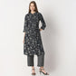 Regular Fit Printed Band Collar Kurta with Pant Set