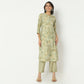 Regular Fit Printed Band Collar Kurta with Pant Set