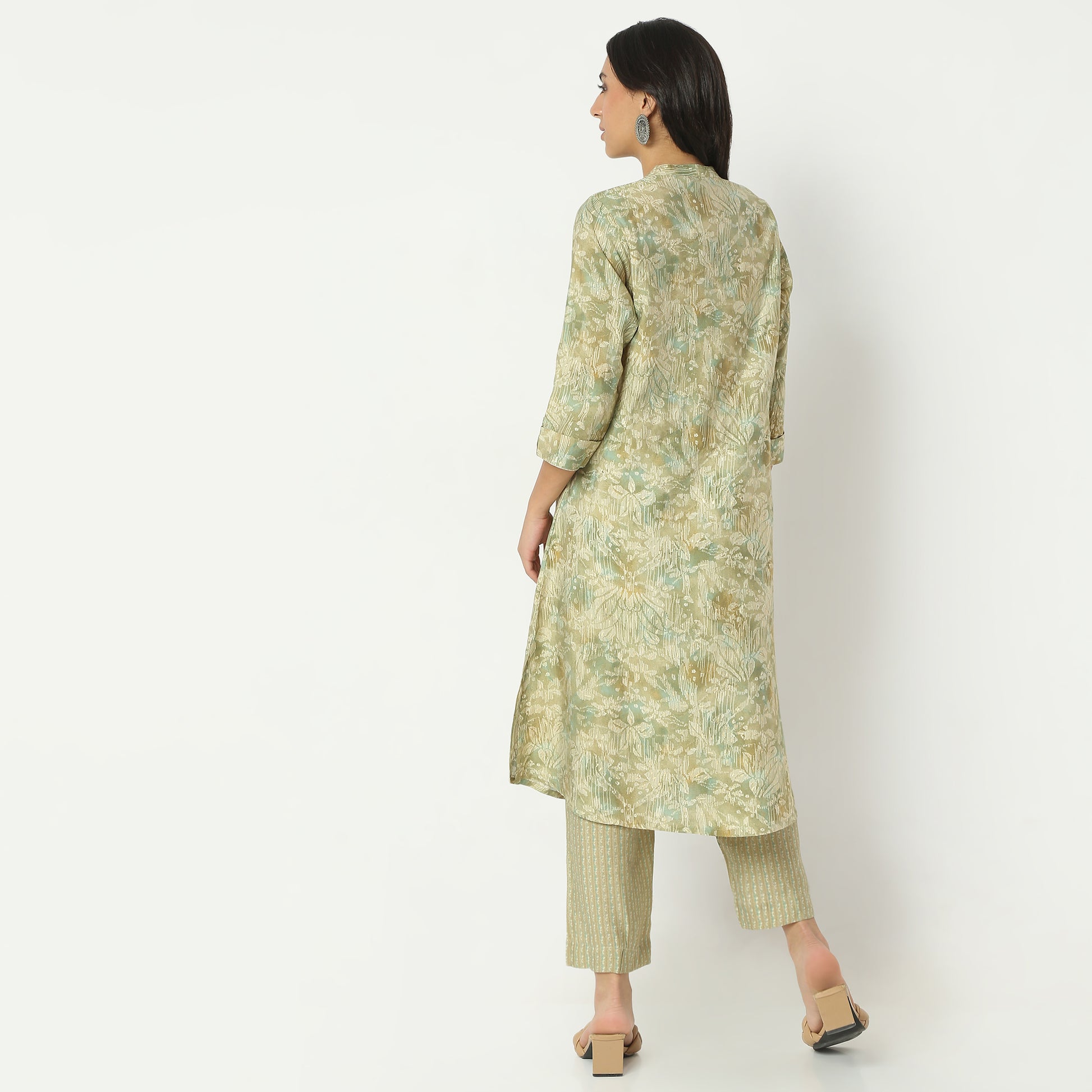 Regular Fit Printed Band Collar Kurta with Pant Set