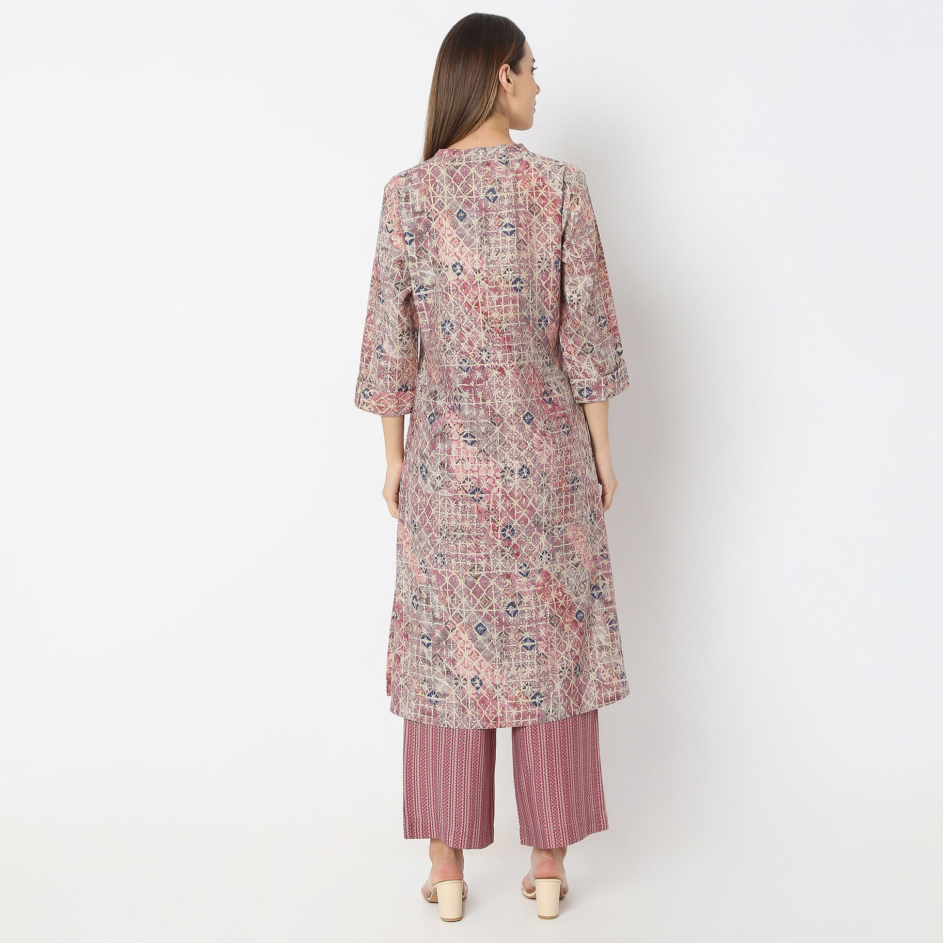 A-Line Printed Band Collar Kurta with Pant Set