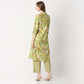 Regular Fit Printed Band Collar Kurta with Pant Set