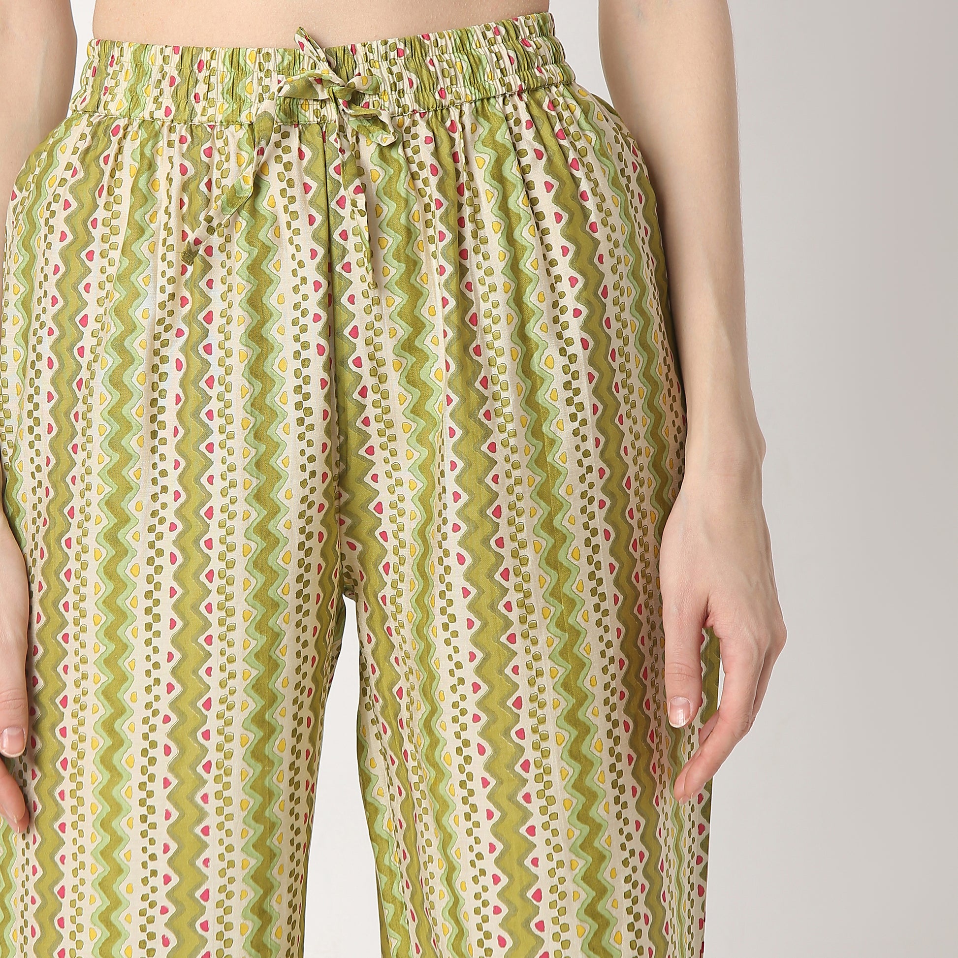 Regular Fit Printed Band Collar Kurta with Pant Set