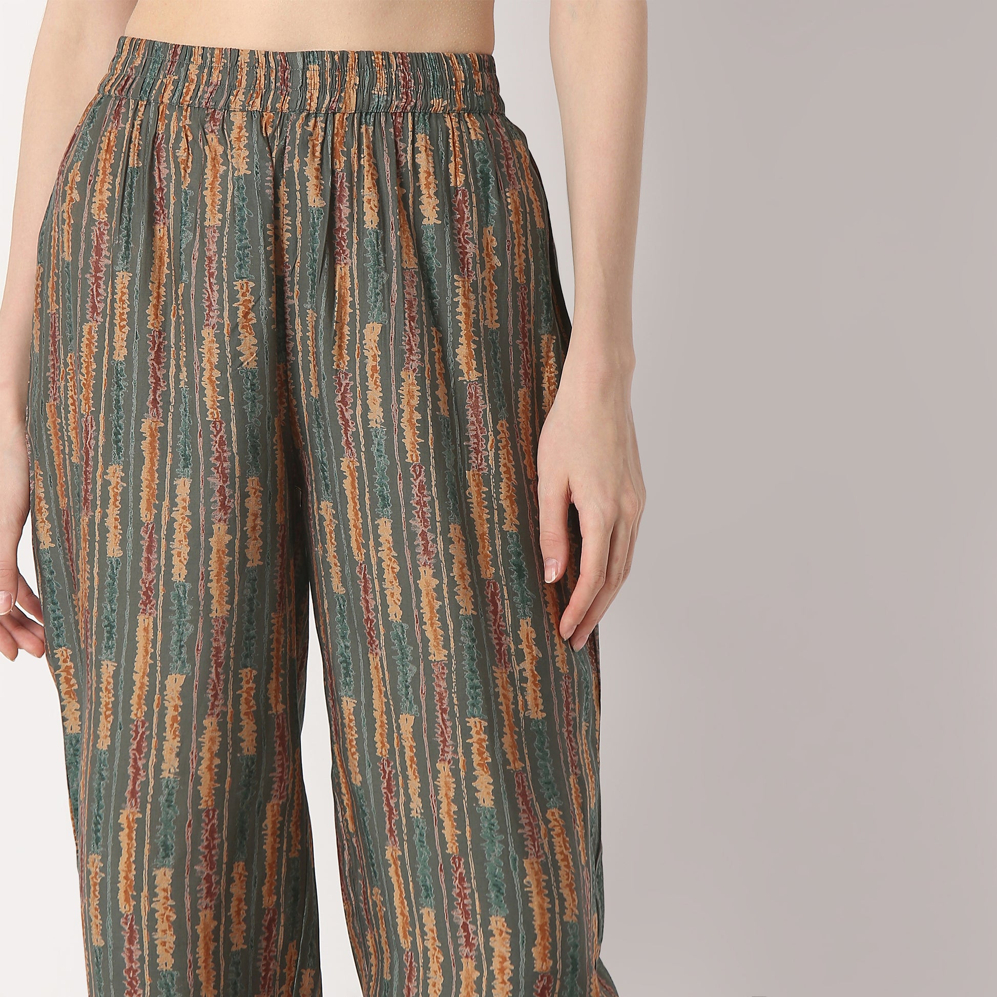 Regular Fit Printed Band Collar Kurta with Pant Set