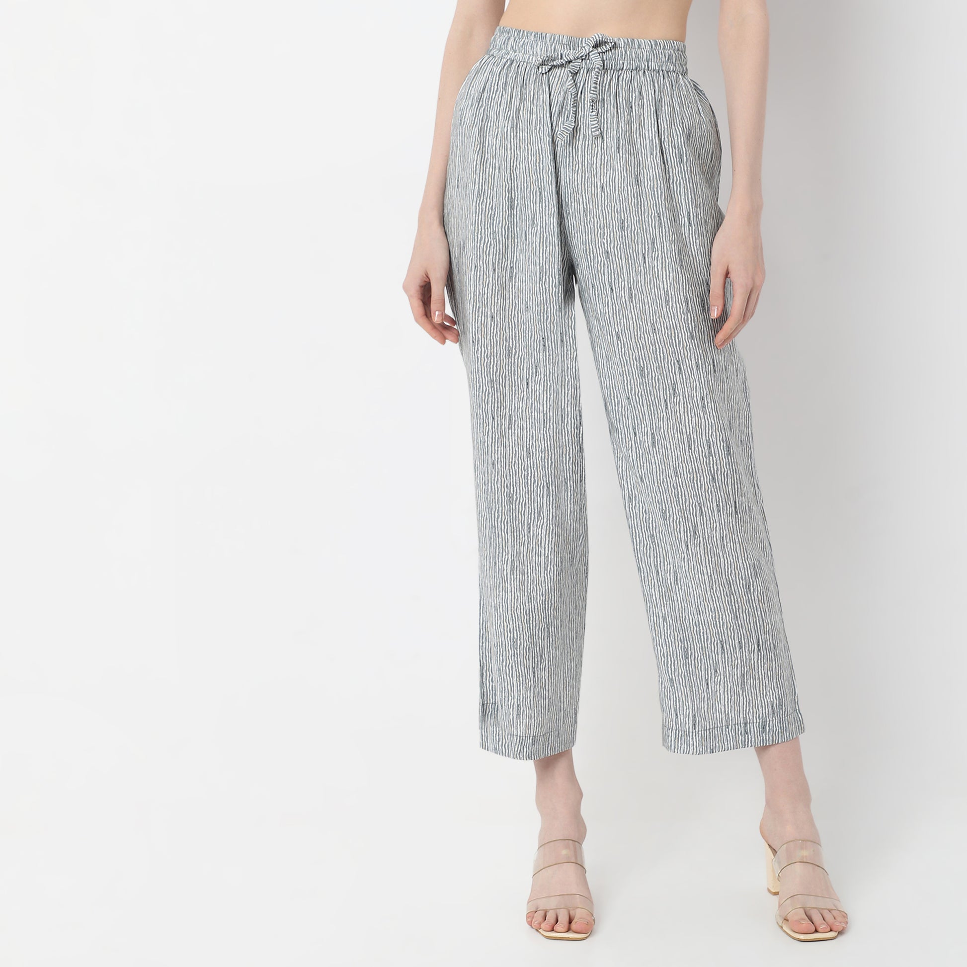 A-Line Printed Band Collar Kurta with Pant Set