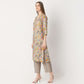 Regular Fit Printed V Neck Kurta with Pant Set